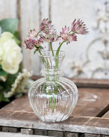 Glass Bud Vase with etching on lifestyle photo