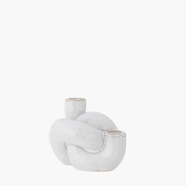 Duo Candle Holder in White Ceramic
