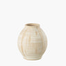 Beige and cream ceramic vase on white background