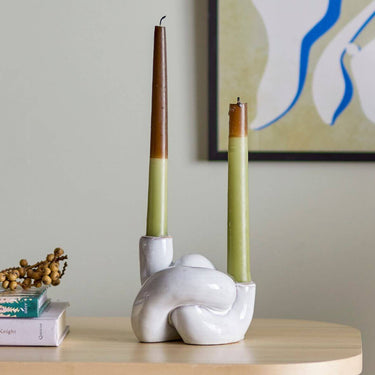 Duo Candle Holder in White Ceramic