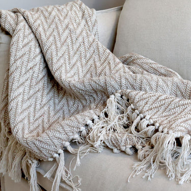 THROW BLANKET IN NATURAL/LATTE