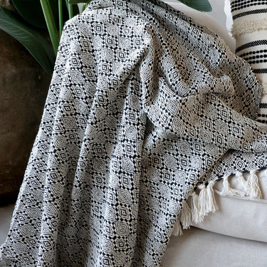 THROW BLANKET IN BLACK/CREAM PATTERN