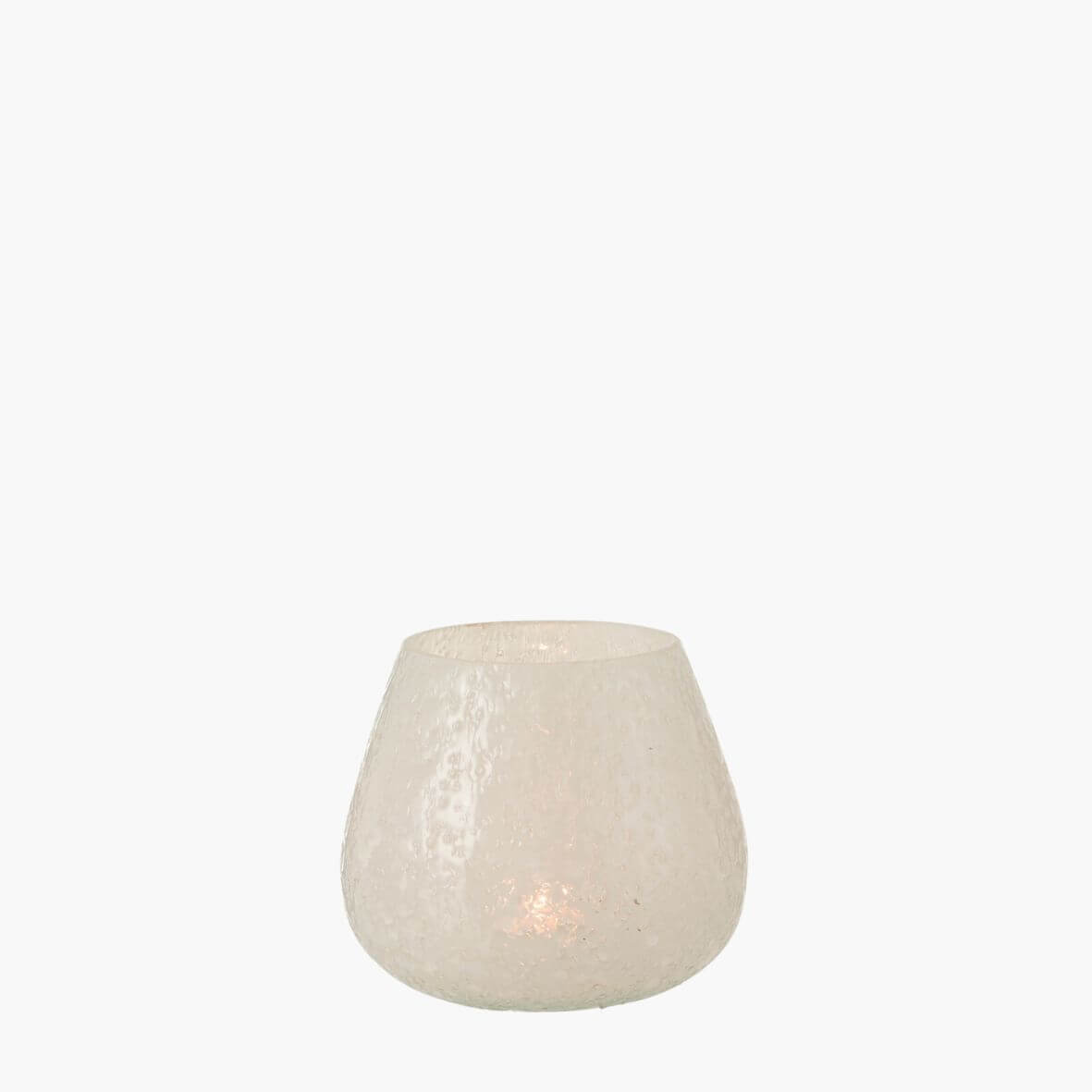 White glass etched hurricane for candle on white background