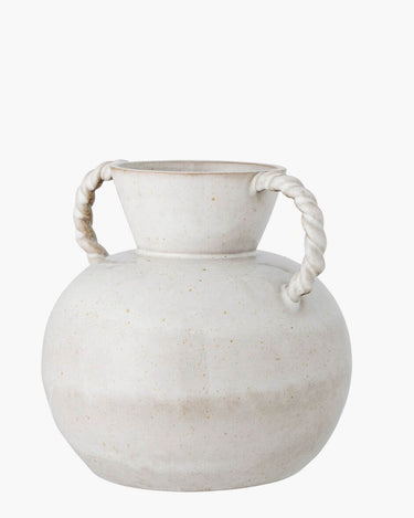 White Stoneware Vase with handles on white background