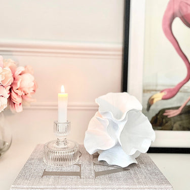 Etched glass candlestick