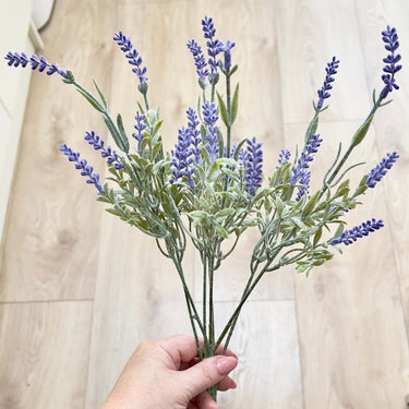 Bunch of faux lavender stems in lifestyle photo
