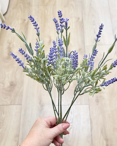 Bunch of faux lavender stems in lifestyle photo