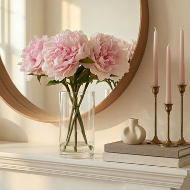 PINK PEONY FLOWER ARRANGMENT IN CYLINDER VASE