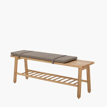 WOODEN BENCH IN RUBBERWOOD WITH CUSHION