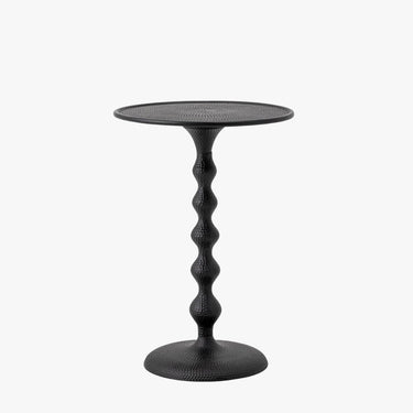 Black Aluminium round side table with twisted leg on white background