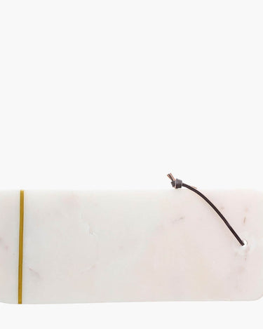 Marble chopping/serving board with gold strip on white background