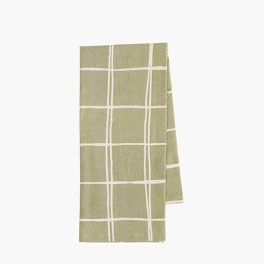 Green Tea towel with cream check decor on white background