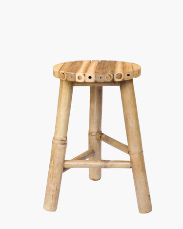 Bamboo stool with three legs on white background