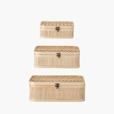 Bamboo box with bronze clasp on white background