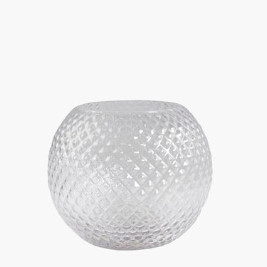 Diamond etched glass vase on white background