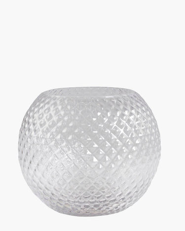 Diamond etched glass vase on white background