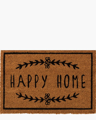 Door mat with Happy Home logo on white background