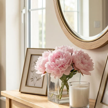 PINK PEONY ARRANGEMENT IN CUBED GLASS VASE