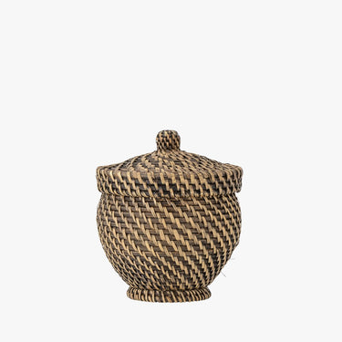 LAUREL BASKET WITH LID, WOVEN RATTAN