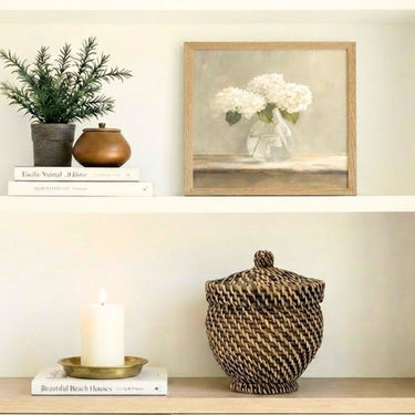 LAUREL BASKET WITH LID, WOVEN RATTAN