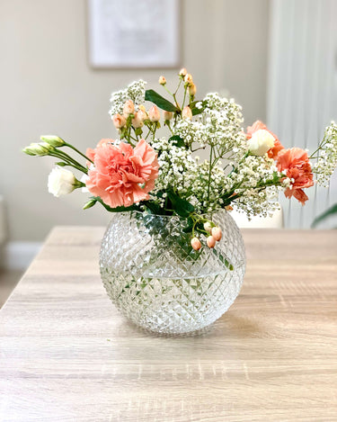 Glass vase with diamond etching in lifestyle photo