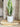 faux green plant in white pot with stone trimming in lifestyle photo