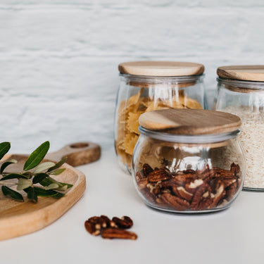 Glass storage jar with wooden lid (small)
