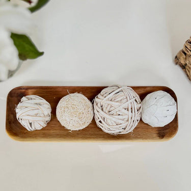 Acia wood tray slim with styling balls in lifestyle photo